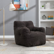 010-Soft Teddy Fabric Tufted Foam Bean Bag Chair With Teddy Fabric Dark Gray Hallohomie