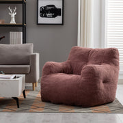 010-Soft Teddy Fabric Tufted Foam Bean Bag Chair With Teddy Fabric Bean Paste Red Hallohomie